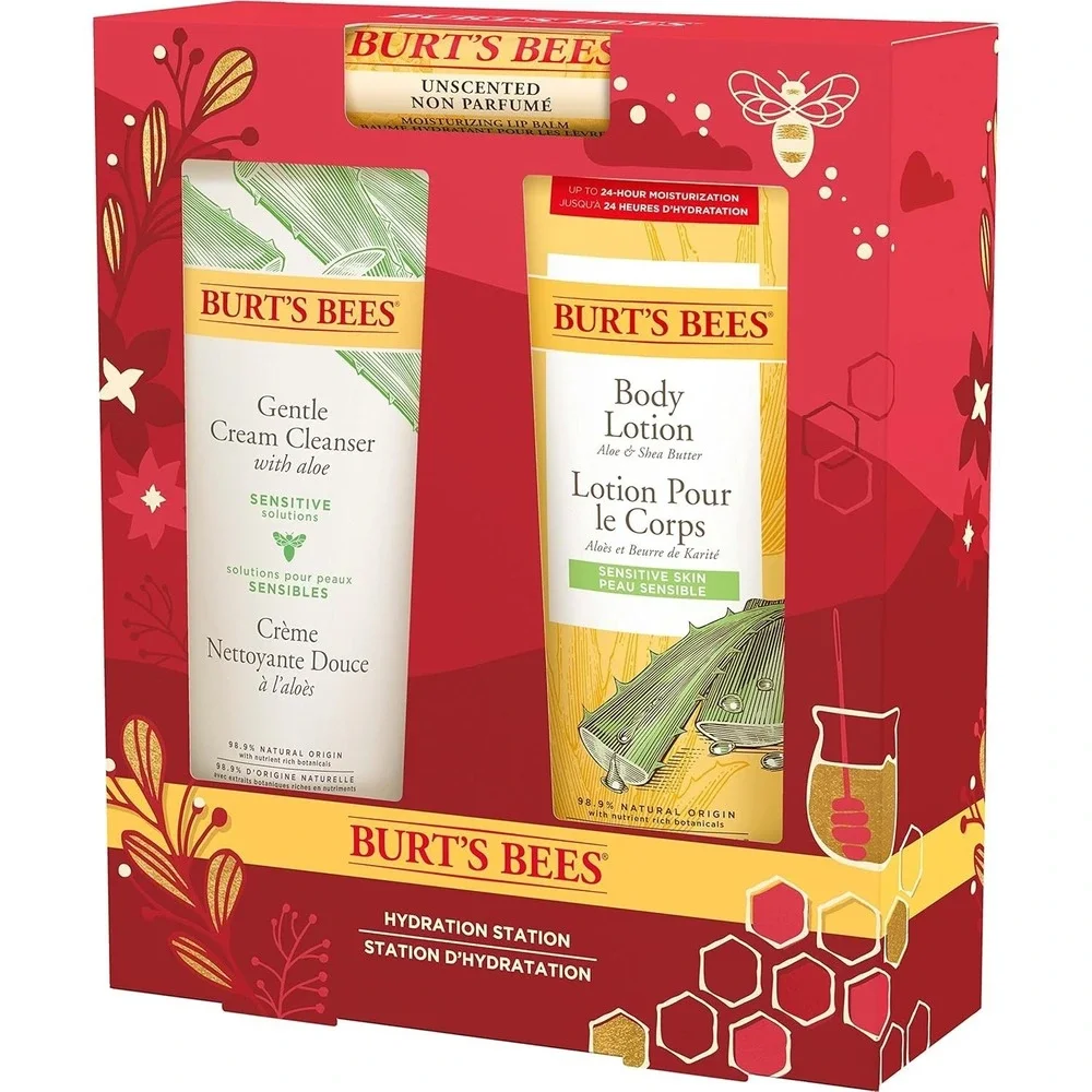 Burts Bees Hydration Station Gift Set Unscented Lip Balm Gentle Cream Cleanser